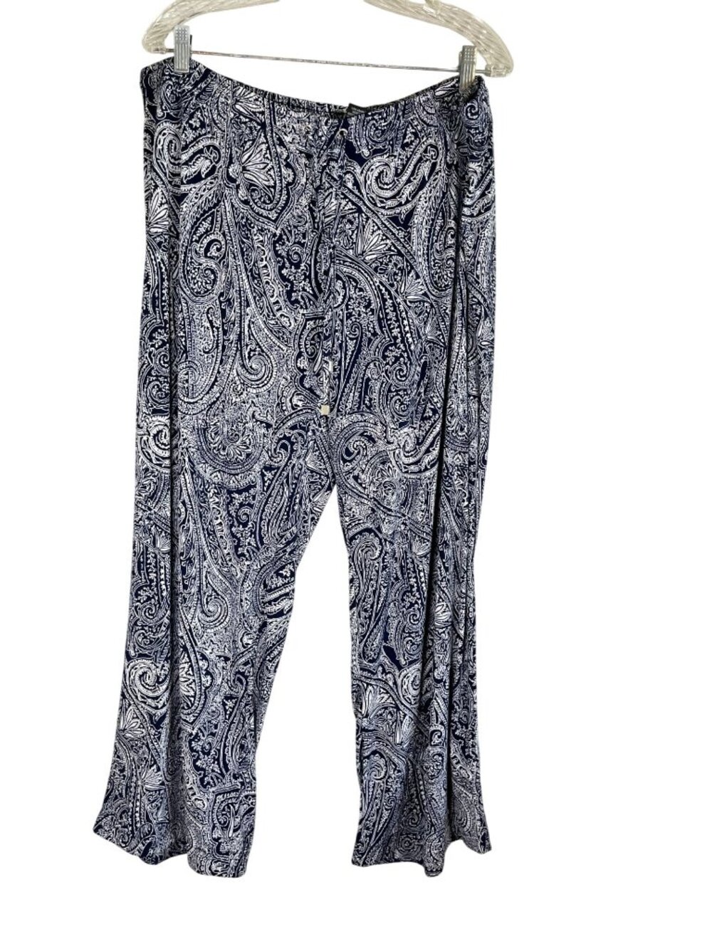 Colorful Floral Wide Leg Pull On Pant Blue 2X Nautical Coastal Resort Preppy